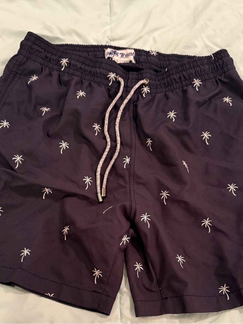 Tavik Men's Dark Navy Swim Trunks with White Palm Print